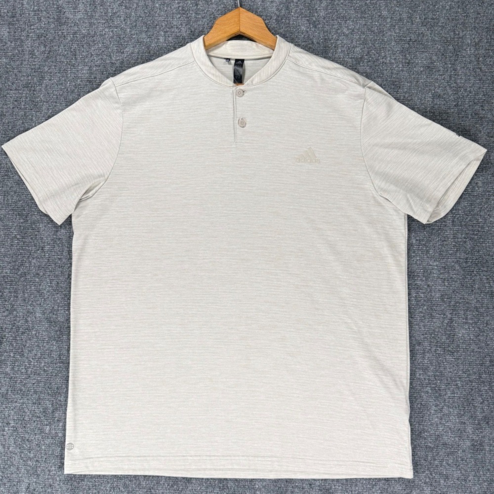 adidas TPC Scottsdale Men's Large White Beige Textured Stripe Golf Polo